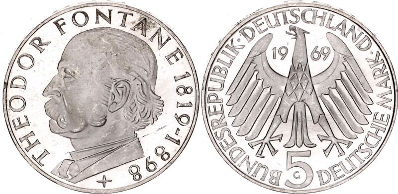 Germany - FRG 5 Deutsche Mark 1969 G

KM# 125.1, J. 399, N# 3432; Silver., Pro...
