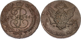 Russia 5 Kopeks 1766 ММ Overstrike