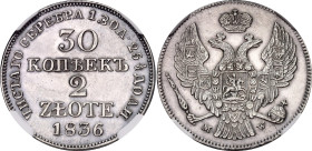Russia - Poland 30 Kopeks / 2 Zlote 1836 MW NGC UNC