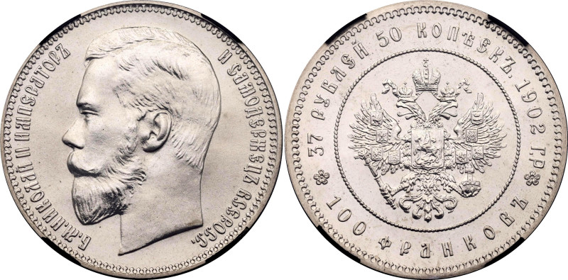 Russia 37,5 Roubles / 100 Francs 1902 (1990) Restrike RNGA MS69

Bit# H316; Y#...