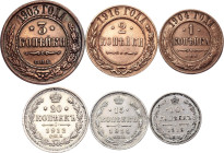 Russia 1 - 2 - 3 - 10 - 15 - 20 Kopeks 1903 - 1916