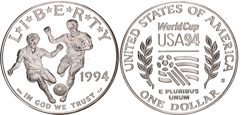 United States 1 Dollar 1994 S

KM# 247, N# 20251; Silver., Proof; World Cup To...