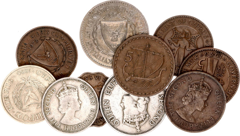 Cyprus Lot of 10 Coins 1944 - 1990

Various Motives, Dates & Denominations; XF...