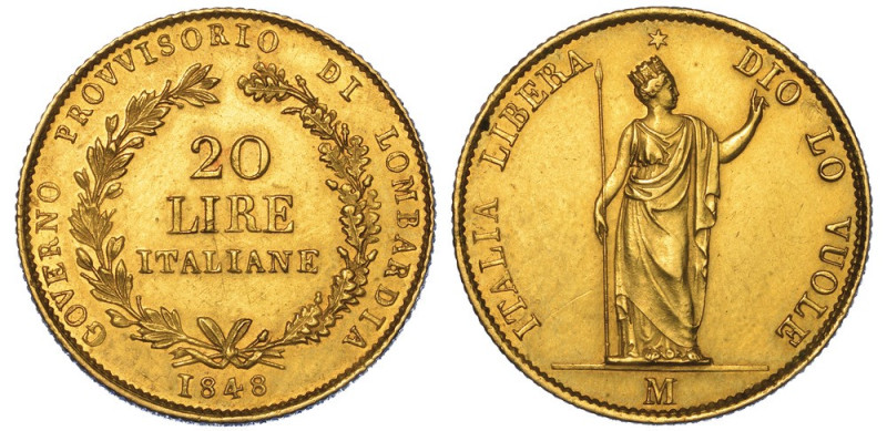 MILANO. GOVERNO PROVVISORIO DI LOMBARDIA, 1848., 20 Lire 1848.

Nel campo valo...