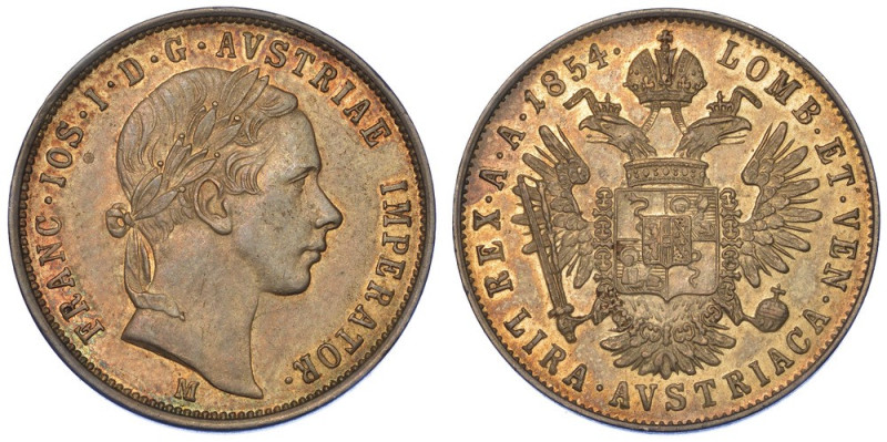 MILANO. FRANCESCO GIUSEPPE I D'ASBURGO LORENA, 1848-1866., Lira austriaca 1854....