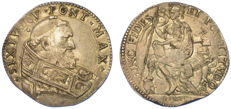 BOLOGNA. SISTO V, 1585 -1590., Piastra da 3 sisti o Testone.

Busto a d. con p...