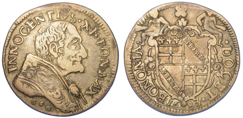 BOLOGNA. INNOCENZO XI, 1676-1689., Testone 1683.

Busto a d. R/ Armetta di Bol...