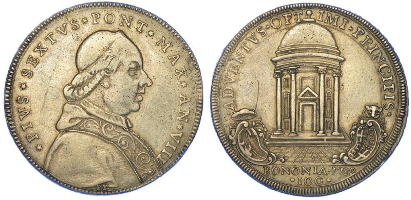 BOLOGNA. PIO VI, 1775-1799., Scudo romano da 100 Bolognini 1782/A. VIII.

Bust...