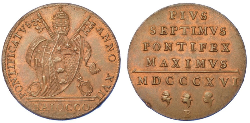 BOLOGNA. PIO VII, 1800-1823., Baiocco 1816/A. XVII.

Stemma sormontato da trir...