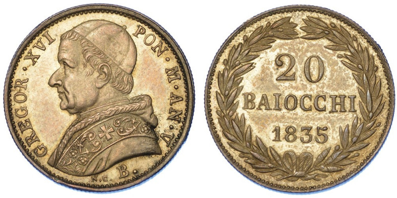 BOLOGNA. GREGORIO XVI, 1831-1846., 20 Baiocchi 1835/A. V.

Busto a s. con zucc...