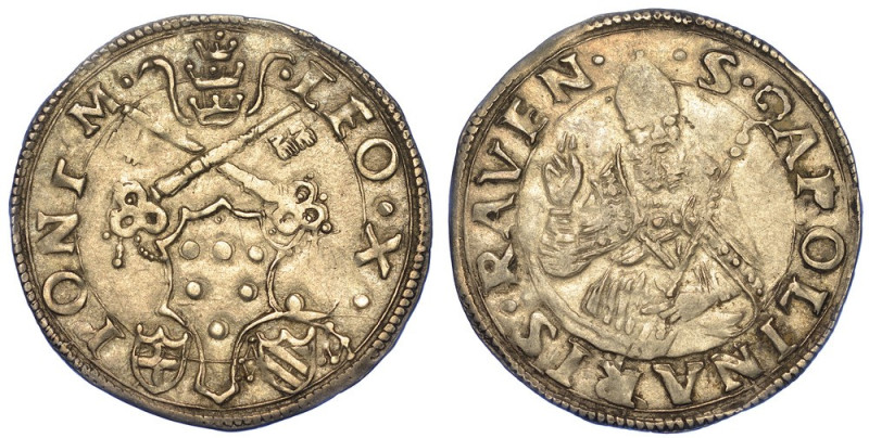 RAVENNA. LEONE X, 1513-1521., Mezzo giulio o leone.

Stemma sormontato da trir...