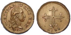 NAPOLI. FERDINANDO IV DI BORBONE, 1759-1816., Mezzo tornese o da 3 (?) cavalli 1788.