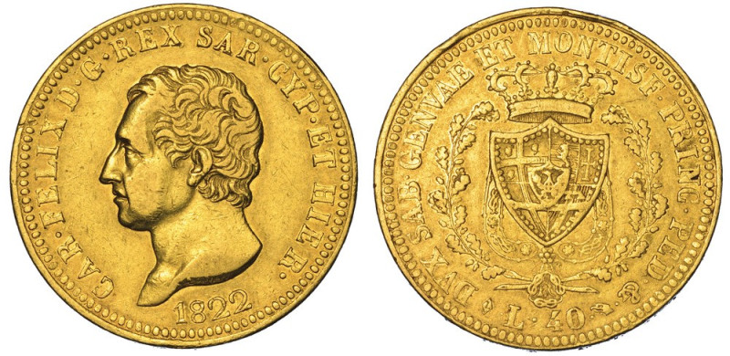 REGNO DI SARDEGNA. CARLO FELICE DI SAVOIA, 1821-1831., 40 Lire 1822. Torino.

...