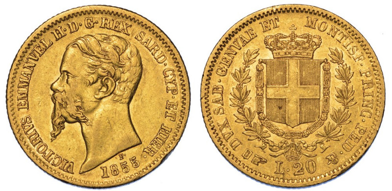REGNO DI SARDEGNA. VITTORIO EMANUELE II DI SAVOIA, 1849-1861., 20 Lire 1855. Tor...