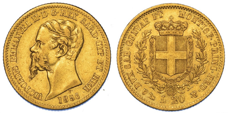REGNO DI SARDEGNA. VITTORIO EMANUELE II DI SAVOIA, 1849-1861., 20 Lire 1856. Gen...