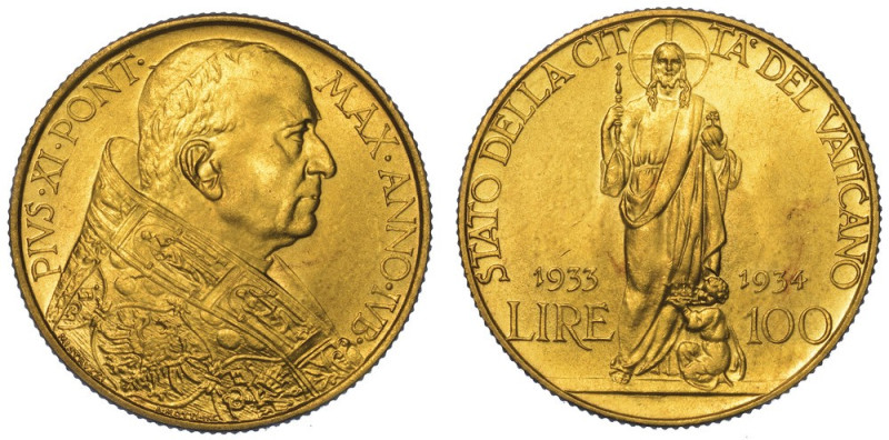 VATICANO. PIO XI, 1922-1939., 100 Lire 1933-1934.

Busto a d. con zucchetto e ...
