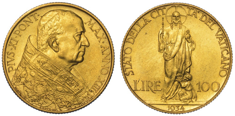 VATICANO. PIO XI, 1922-1939., 100 Lire 1934/A. XIII.

Busto a d. con zucchetto...