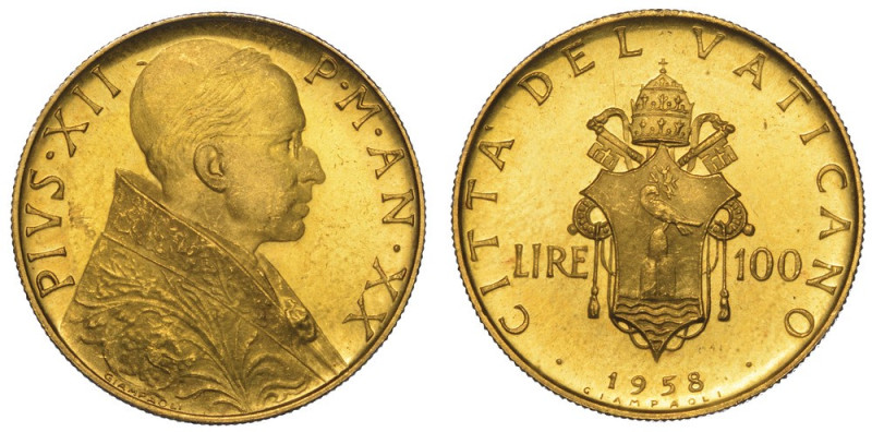 VATICANO. PIO XII, 1939-1958., 100 Lire 1958/A. XX

Busto a d. con zucchetto e...