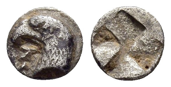 AEOLIS. Kyme.(Circa 480-450 BC).Hemiobol.

Obv : K - Y.
Head of eagle left.

Rev...