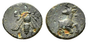 IONIA. Ephesos.(Circa 390-380 BC).Ae.

Obv : Ε - Φ.
Bee.

Rev : Forepart of stag right, head left.
SNG Copenhagen 244.

Condition : Good very fine.

W...