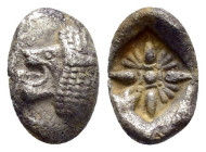 IONIA. Miletos.(Late 6th-early 5th centuries BC).Obol.

Obv : Head of lion left.

Rev : Stellate pattern within incuse square.
SNG Kayhan I 476-482.

...