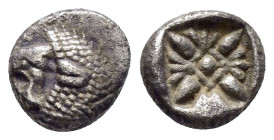 IONIA. Miletos.(Late 6th-early 5th centuries BC).Obol.

Obv : Head of lion left.

Rev : Stellate pattern within incuse square.
SNG Kayhan I 476-482.

...