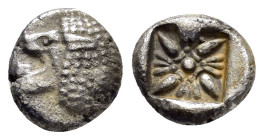 IONIA. Miletos.(Late 6th-early 5th centuries BC).Obol.

Obv : Head of lion left.

Rev : Stellate pattern within incuse square.
SNG Kayhan I 476-482.

...
