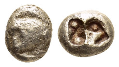 IONIA.Phocaea.(Circa 530-450 BC).EL Hecte.

Obv : Head of goat left, the truncation dotted. Beneath, seal.

Rev : Quadripartite incuse square.
Bodenst...