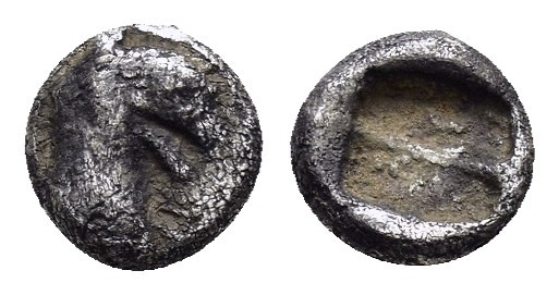 IONIA.Phokaia.Circa 530-510 BC.AR Obol.

Obv : Head of griffin right.

Rev : Qua...