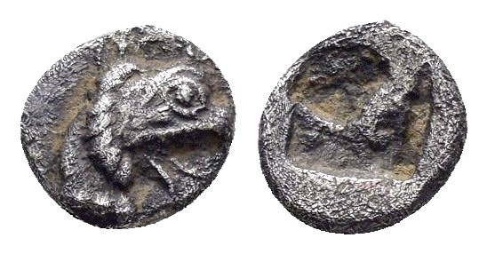IONIA.Phokaia.(Circa 530-510 BC).Obol.

Obv : Head of griffin right.

Rev : Quad...