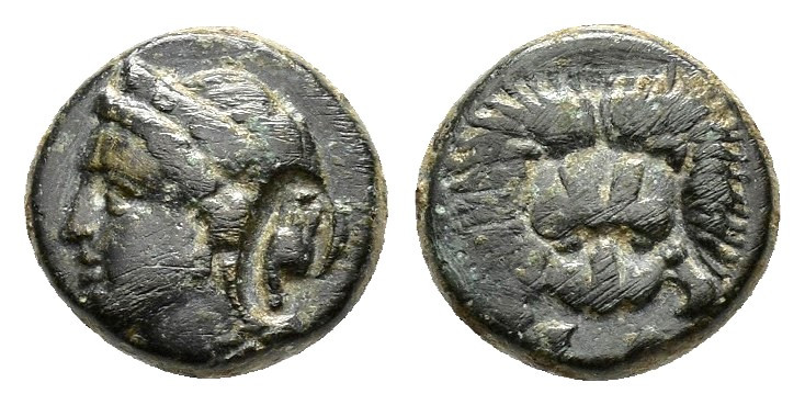 IONIA. Samos.(Circa 408/4-380/66 BC).Ae.

Obv : Head of Hera left.

Rev : ΣΑ.
Fa...