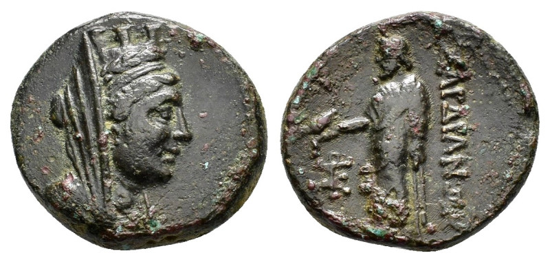 LYDIA. Sardes.(Circa 133 BC-14 AD).Ae.

Obv : Veiled, draped and turreted bust o...