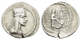 KINGS of ARMENIA. Tigranes II The Great.(95-56 BC).Tigranokerta.Tetradrachm. 

Obv : Bust right wearing tiara with star and eagles; beaded pyramidal p...