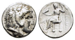 PTOLEMAIC KINGS of EGYPT. Ptolemy I Soter (As satrap, 323-305 BC). Tetradrachm. Arados. 

Obv : Head of Herakles right, wearing lion skin.

Rev : AΛEΞ...