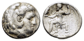 PTOLEMAIC KINGS of EGYPT. Ptolemy I Soter.(As satrap, 323-305 BC). Arados. Tetradrachm.

Obv : Head of Herakles right, wearing lion skin.

Rev : AΛEΞA...