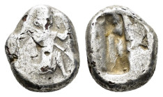 ACHAEMENID KINGS of PERSIA.Time of Darios I to Xerxes II.(485-420 BC).Sardes.Siglos.

Obv : Persian king in kneeling-running stance right, holding spe...