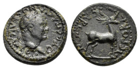 LYDIA. Hierocaesaraea. Vespasian (69-79). Ae.

Obv : ΟΥƐϹΠΑϹΙΑΝΟϹ ΚΑΙϹΑΡ ϹƐΒ.
Laureate head right.

Rev : ΙƐΡΟΚΑΙϹΑΡƐΩΝ.
Stag right.
RPC 995.

Conditi...