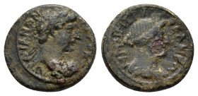 AEOLIS. Myrina. Trajan (98-117). Ae.

Obv : AVTOKPATORA TPAIANON.
Bare head right.

Rev : ΘΕΑΝ PΩMHN MYPI.
Turreted and draped bust of Roma right.
SNG...
