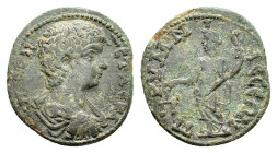 PHRYGIA. Prymnessus.Geta (Caesar, 198-209). Ae.

Obv :
Bare-headed, draped and cuirassed bust right.

Rev :
Dikaiosyne standing left, holding scales a...