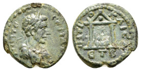 CAPPADOCIA. Caesarea. Macrinus (217-218). Ae. 

Obv : AV M OΠ CЄO MAKPЄINOC.
Laureate head right.

Rev : MHTPO KAICAP / ET B.
Distyle temple enclosing...