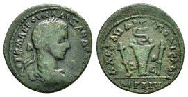 CILICIA. Aegeae. Severus Alexander (222-235). Ae. 

Obv : AVT C M AVP CЄV AΛЄΣANΔPOC CЄB.
Laureate, draped and cuirassed bust right.

Rev : AΔPI AΛЄΣA...
