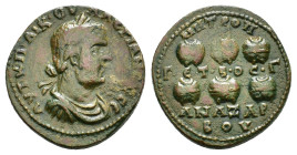 CILICIA. Anazarbus. Valerian I (253-260).Ae.

Obv : AVT K Π ΛIK OVAΛЄPIANOC CЄ.
Laureate, draped and cuirassed bust right.

Rev : A M K / Γ Γ ЄT BOC /...