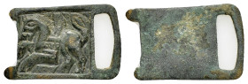 ROMAN BRONZE MILITARY BUCKLE.(1st-2nd century).Ae.

Condition : Good very fine.

Weight : 11.18 gr
Diameter : 47 mm