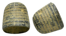 ANCIENT BYZANTINE THIMBLE.(9th-110th century).Ae.

Condition : Good very fine.

Weight : 3.92 gr
Diameter : 18 mm