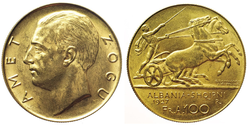 ALBANIA -Ahmet Zogu (1925-1939) 100 Franga Ari 1927 R Roma Tipo senza stelle sot...