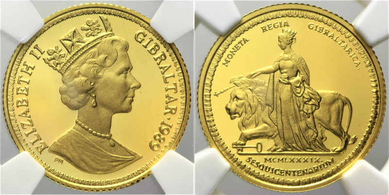 GIBRALTAR British colony. Elizabeth II ½ Sovereign 1989 Una and the Lion AU Oro ...