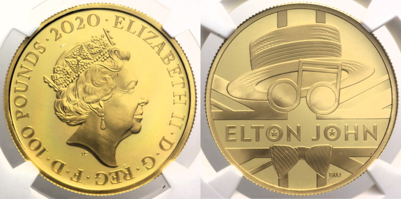GREAT BRITAIN Elizabeth II (1952-2022) Proof 100 Pounds 2020 ELTON JOHN AU Oro G...