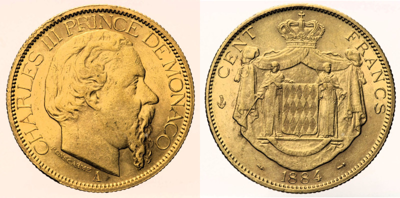 MONACO - Charles III (1856-1889) - 100 Francs 1884 Gad. 106 Au Oro - gr. 32,25
...