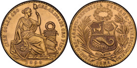 PERU' - Repubblica - 100 Soles 1969 Lima, Fr. 78 AU Oro Gold. Mintage: Only 540 pieces. In Slab NGC MS65

MS 65