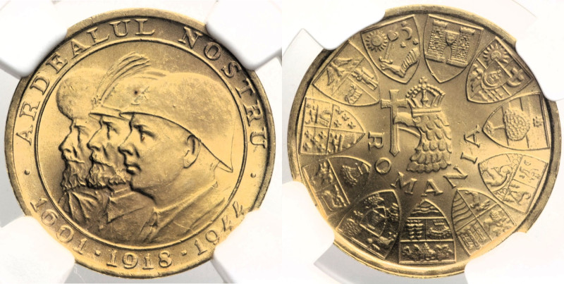 ROMANIA Mihai I (1940-1947) 20 Lei 1944 Bukarest Fr 21 AU Oro Gold In slab NGC M...